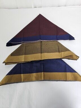 Bundle Of 3 Striped Square Scarves/Handkerchiefs - Burgundy, Navy & Mustard